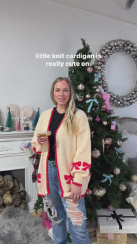 knit beige Cardigan With red Bows sweet siesta