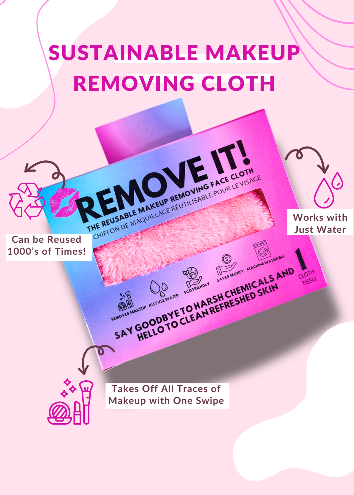 Remove It Make Up Cloth Single Pink