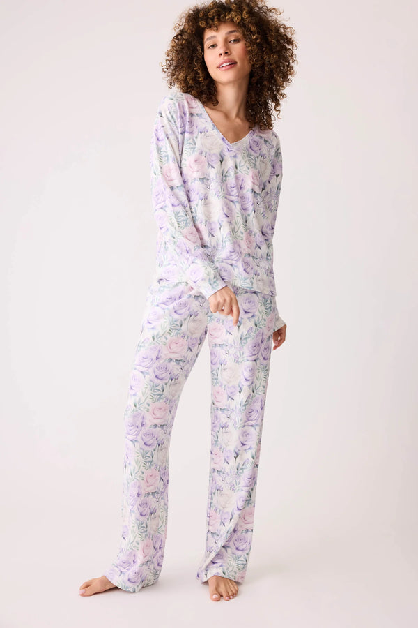 PJ Top/Straight Leg Pant Violet Rose Floral Waffle Thermal-PJ Set-PJ Salvage-Cloud Nine Pajamas